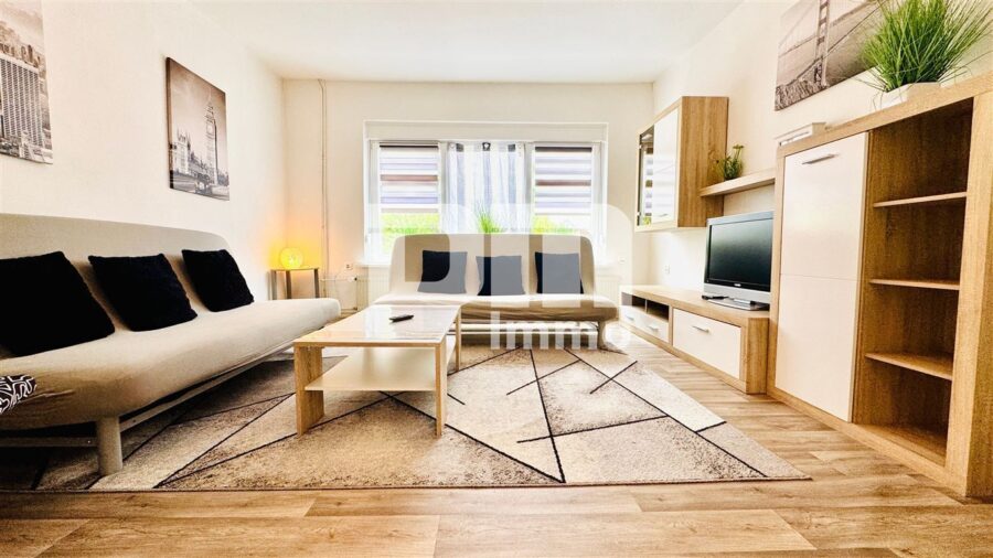 Vielseitiges Immobilien-Ensemble mit 2 modernisierten Haushälften + Carport und Garten/Terrasse - Haus 1 EG Wohnzimmer